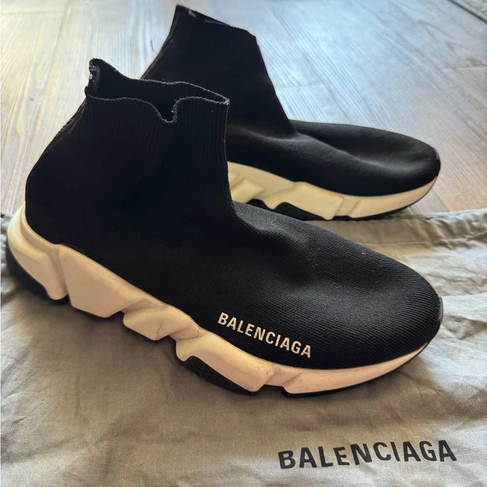 Balenciaga Women's Black and White Sock Sneakers - Picture 3 of 6
